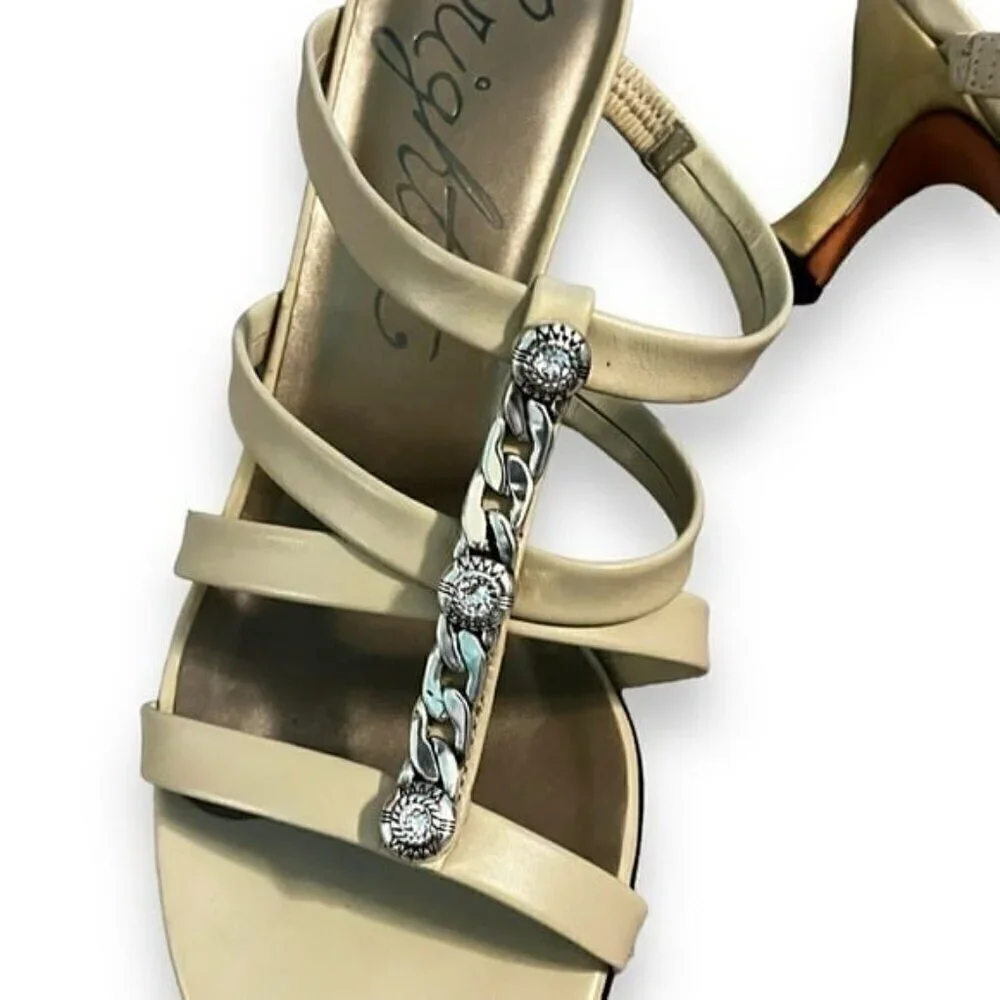 Brighton Shoes Tesoro SwarovskiCrystal Strappy Kitten Heel Sandals Beige Size 8
